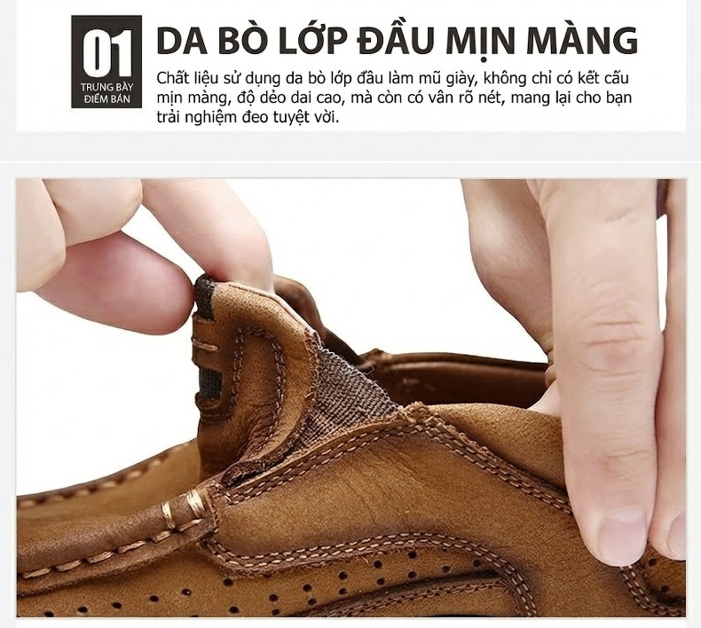 Giày Lười Nam Da Thật Size Lớn Đi Ngoài Trời Chiều Cao Đế Khoảng 4cm Màu Nâu, Xanh chi tiết 4