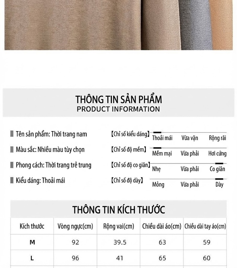 Áo Len Nam Cổ Lọ Dệt Kim Tay Dài Giữ Ấm Màu Xanh, Xám, Be, Trắng... chi tiết 9