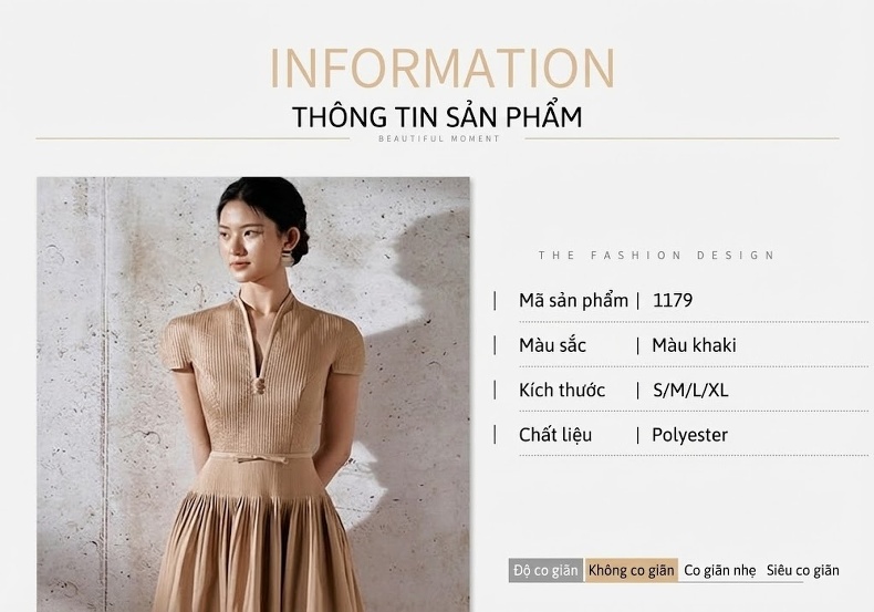 Váy Midi Dáng Xòe Thiết Kế Thanh Lịch Phong Cách Hàn Quốc Màu Be chi tiết 1