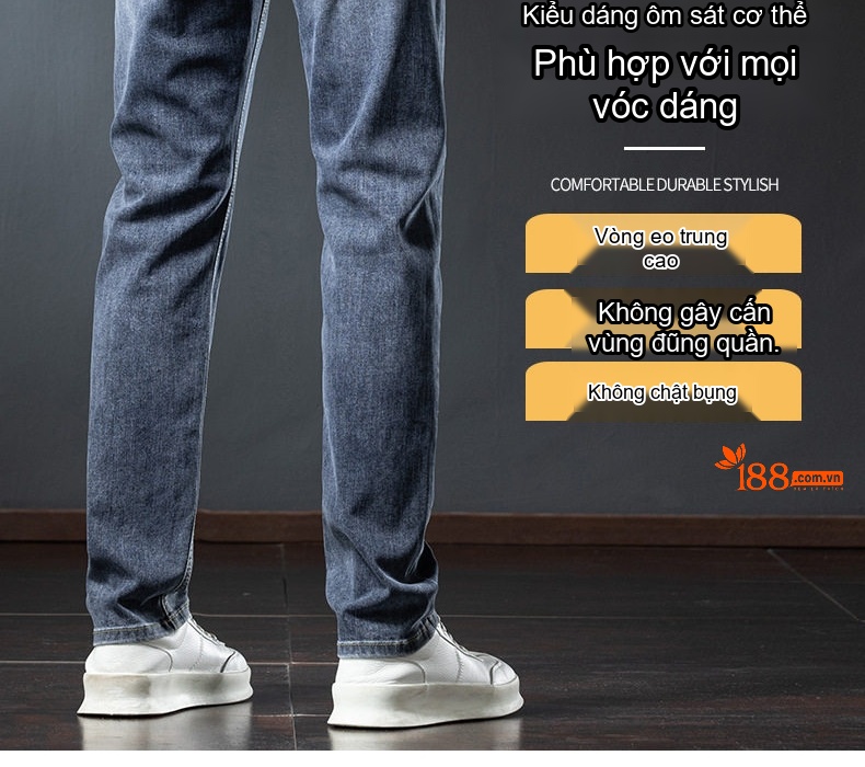 Quần Jean Nam Ống Đứng Co Giãn Thoải Mái Kiểu Dáng Thời Trang Màu Xanh Dương Đậm, Xanh Dương Nhạt chi tiết 6