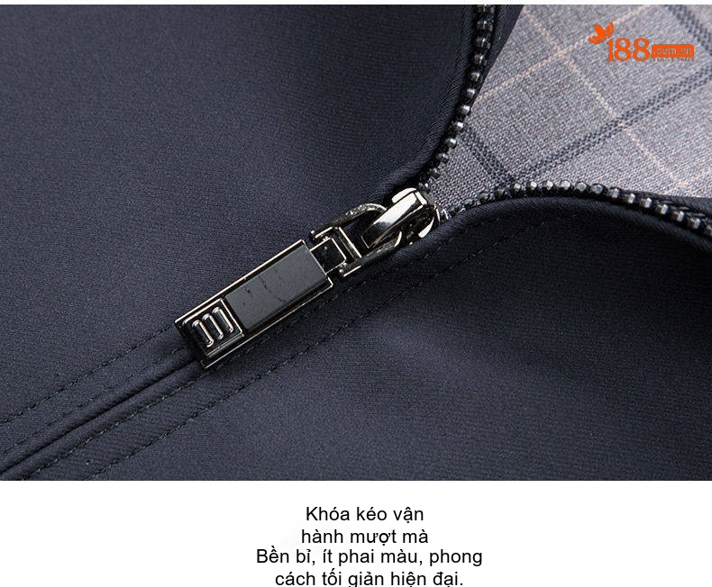 Áo Khoác Nam Dáng Suông Cổ Bẻ Khóa Kéo Phong Cách Doanh Nhân Màu Xanh Navy, Be chi tiết 23
