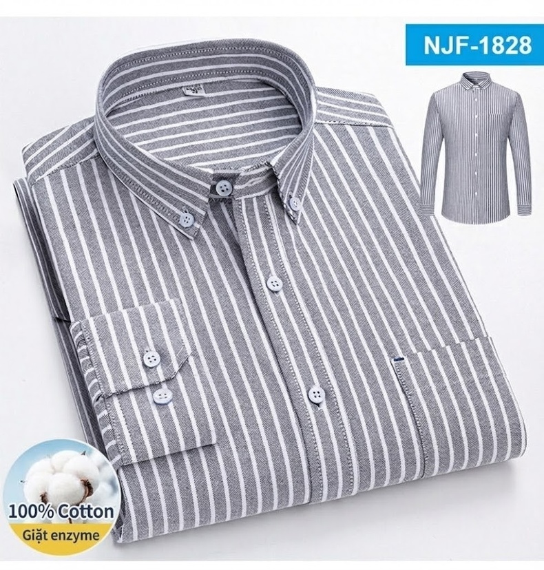 Áo Sơ Mi Tay Dài Cotton Oxford Dáng Rộng Thoải Mái Màu Trắng, Xám, Xanh, Đỏ... chi tiết 26