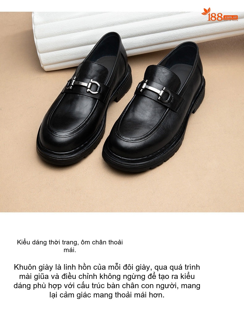 Giày Lười Nam Da Thật Phong Cách Anh Chiều Cao Đế Khoảng 3cm Màu Nâu, Đen chi tiết 3