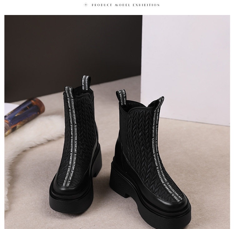 Boot Nữ Da Bóng Đế Dày 10cm Tăng Chiều Cao Giữ Ấm Mùa Đông Màu Hồng, Đen chi tiết 4