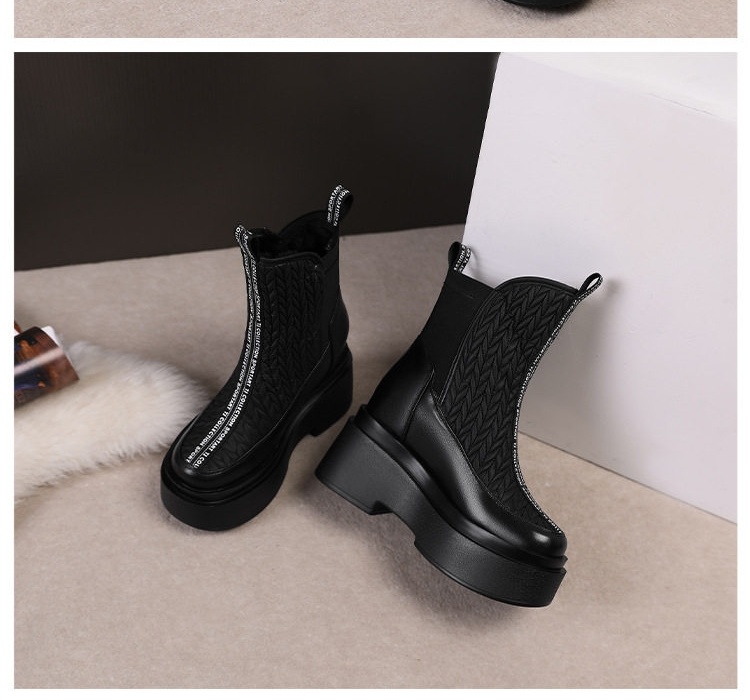 Boot Nữ Da Bóng Đế Dày 10cm Tăng Chiều Cao Giữ Ấm Mùa Đông Màu Hồng, Đen chi tiết 5