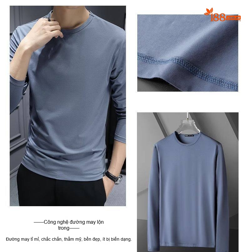 Áo Thun Dài Tay Nam Modal Cổ Tròn Màu Trắng, Xám, Đen, Xanh chi tiết 29