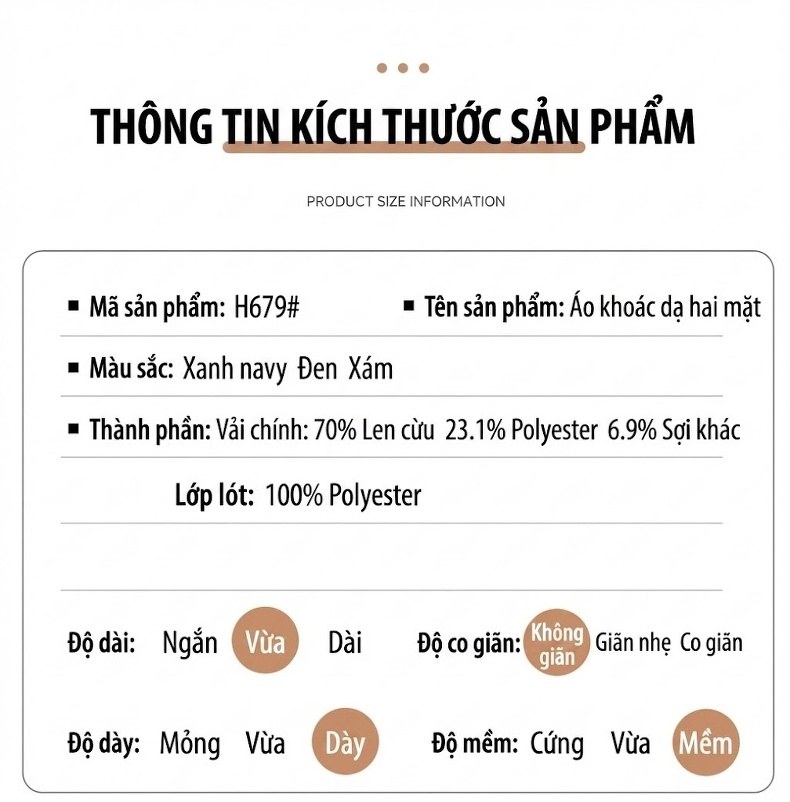Áo Khoác Dạ Nam Trung Niên Dáng Dài Vừa Vải Len Hai Mặt Màu Xám, Đen, Xanh Navy chi tiết 18