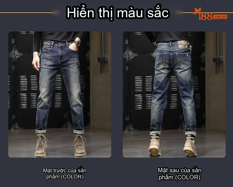 Quần Jean Nam Ống Đứng Dáng Ôm Vừa Vặn Thoải Mái Màu Xanh Dương chi tiết 28