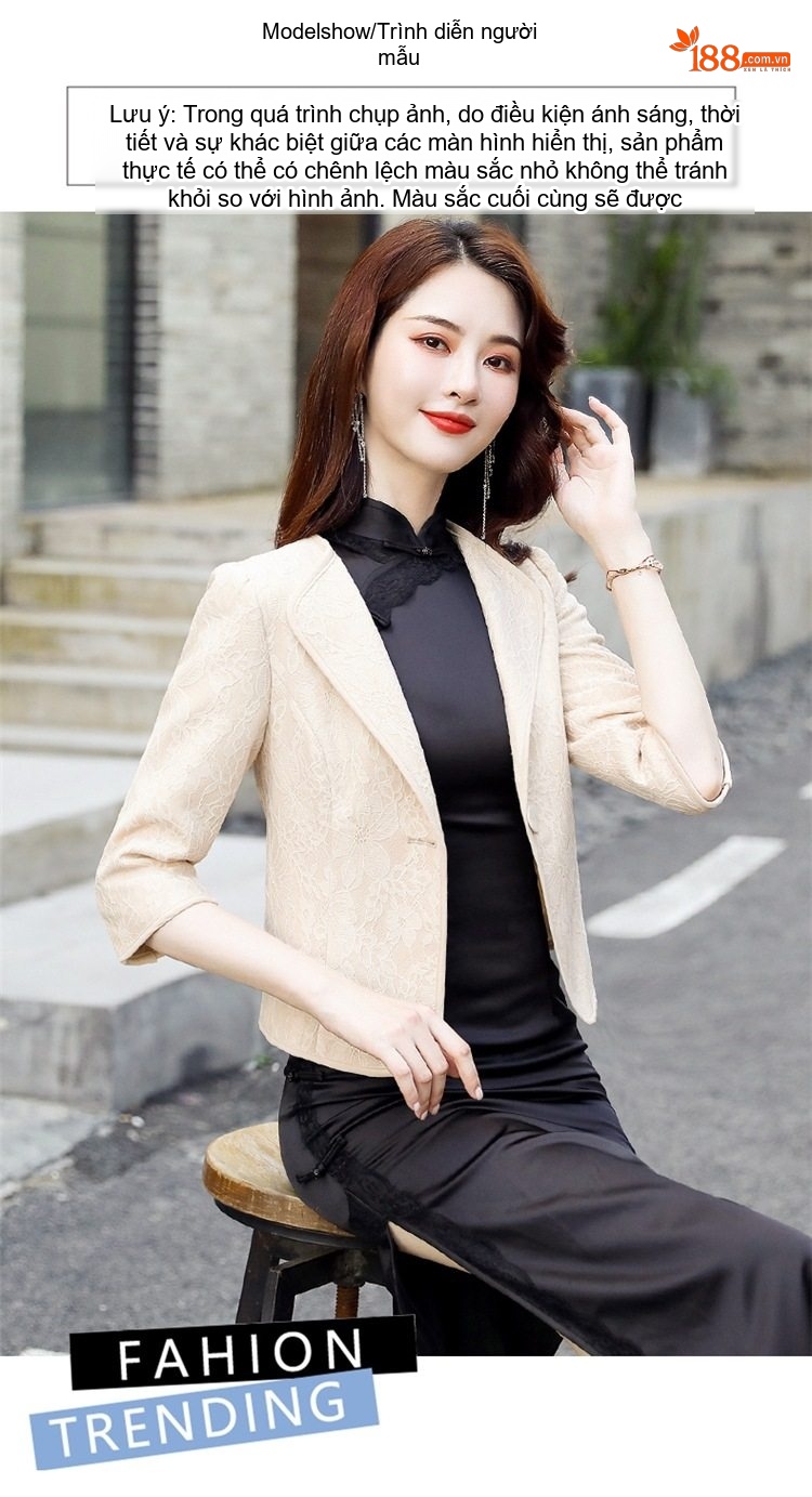 Áo Khoác Lửng Nữ Tay Lỡ Phối Áo Dài Phong Cách Tiểu Thư Màu Đen, Trắng, Kem chi tiết 51