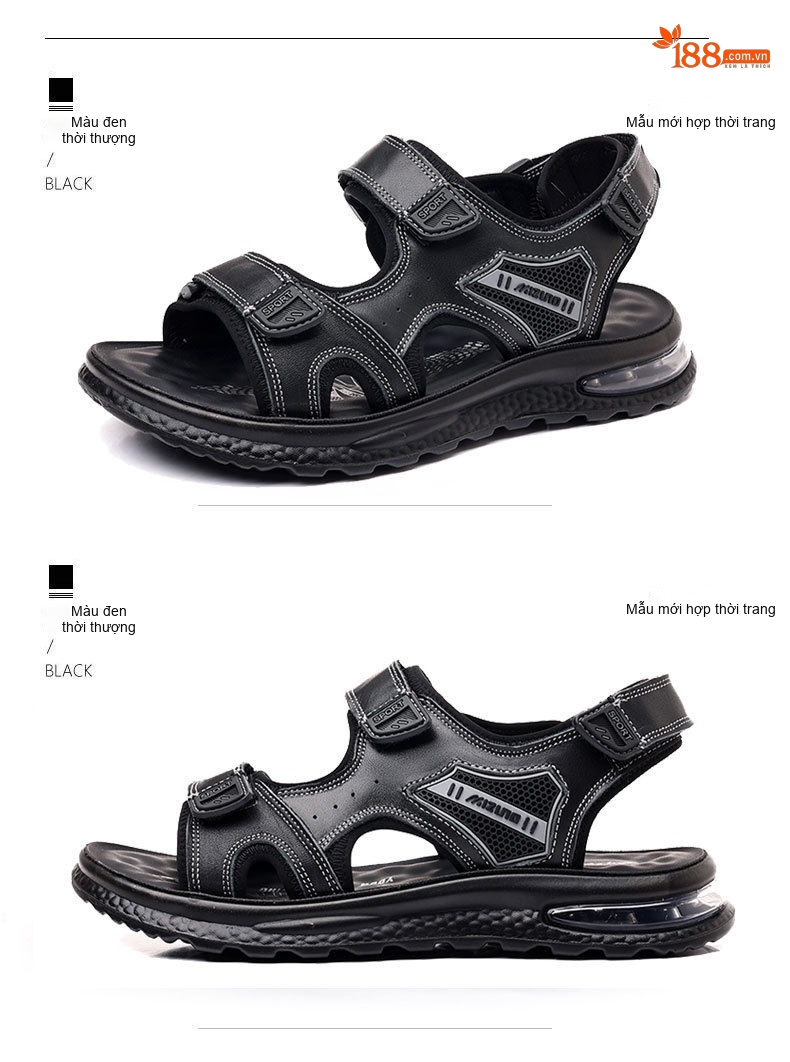 Dép Sandal Nam Da Bóng Quai Dán Đế Khí Chiều Cao Đế Khoảng 4cm Màu Đen chi tiết 11