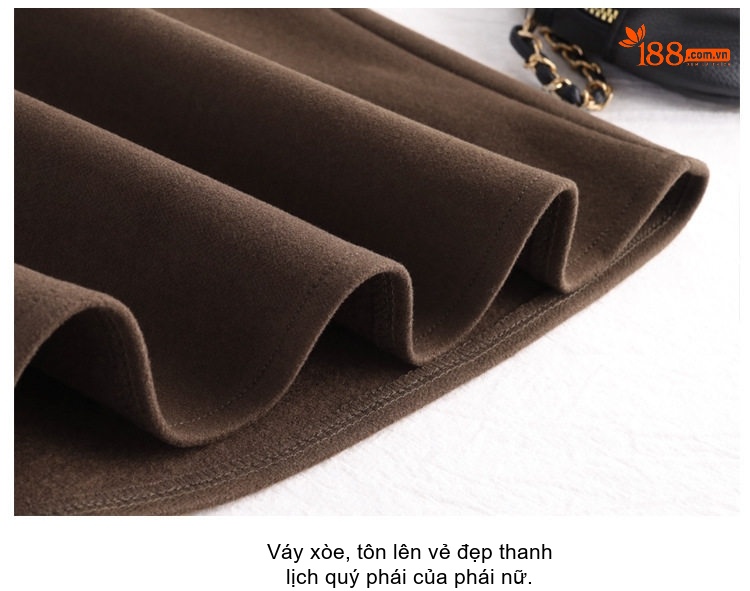 Chân Váy Nữ Lưng Cao dáng chữ A Xòe Vừa Chất Liệu Nỉ Màu Đen, Nâu chi tiết 15