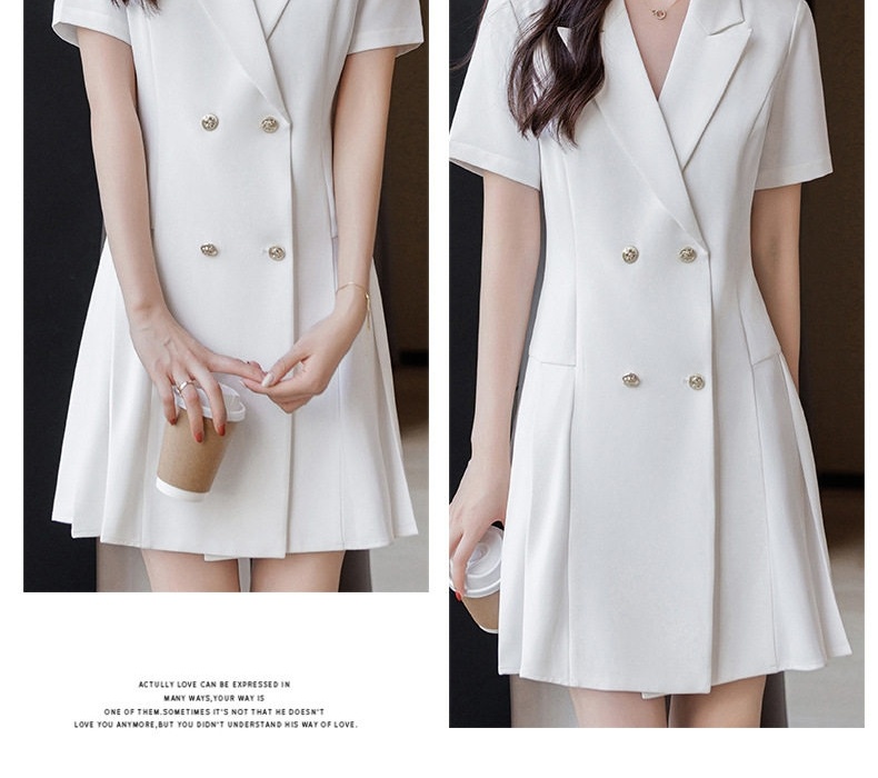 Váy Vest Công Sở Nữ Tay Ngắn dáng chữ A Thời Trang Màu Trắng, Đen, Xanh chi tiết 21