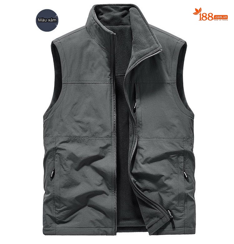 Áo Gile Nam Lót Lông Cừu Non Dày Dặn Hai Mặt Màu Xanh Rêu, Xám, Xanh Navy, Nâu... chi tiết 16
