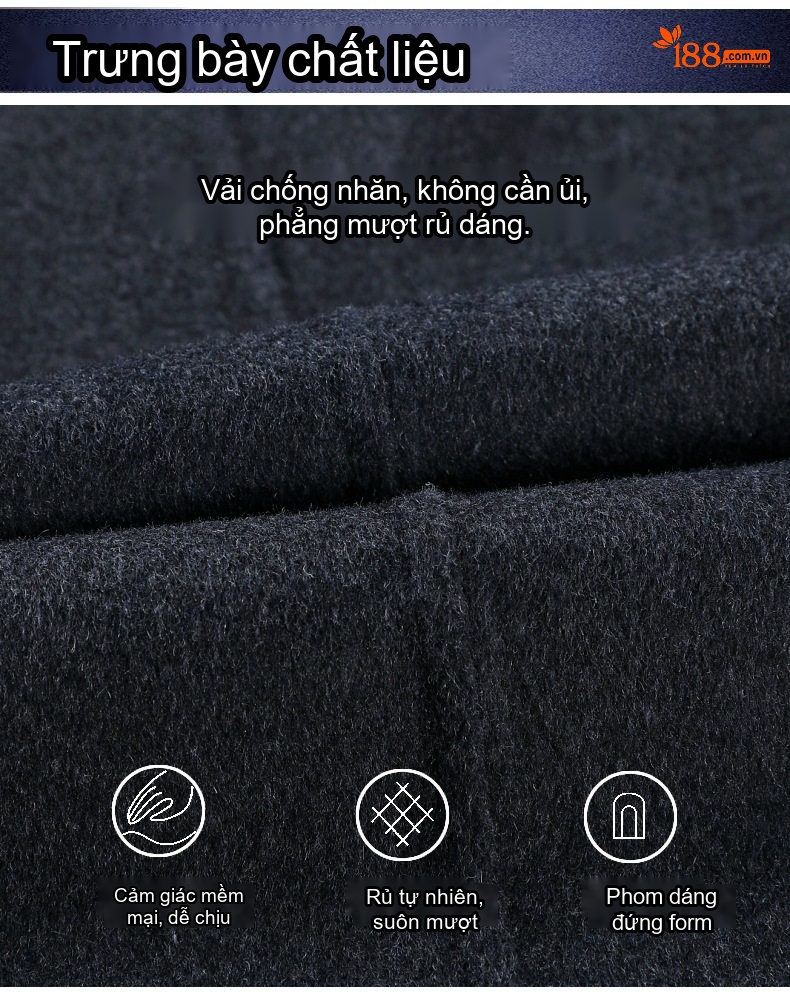 Áo Khoác Dạ Nam Lông Cừu Hai Mặt Trung Niên Giữ Ấm Màu Xám Đậm chi tiết 3