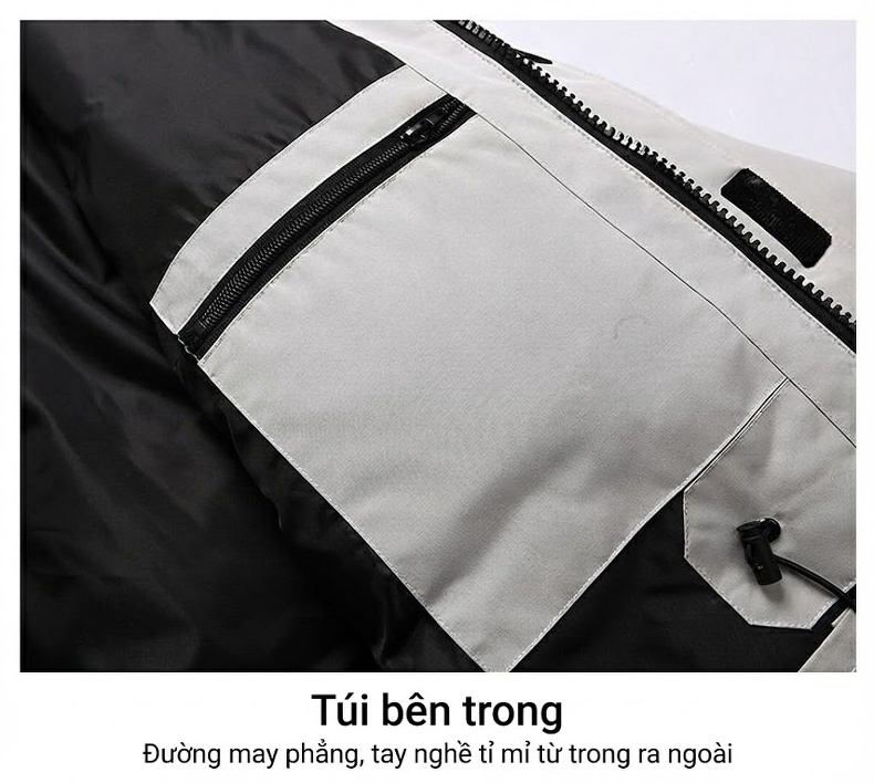 Áo Khoác Phao Nam Lông Vũ Dáng Ngắn Cổ Lông Gấu Trúc Dày Dặn Màu Đen, Đỏ, Xám, Trắng... chi tiết 15