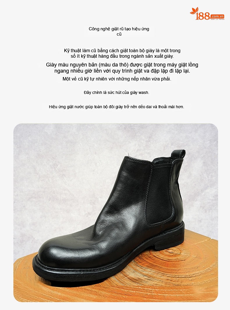 Boot Chelsea Nam Da Mờ Cao Cổ Chiều Cao Đế Khoảng 3cm Màu Đen, Nâu chi tiết 5
