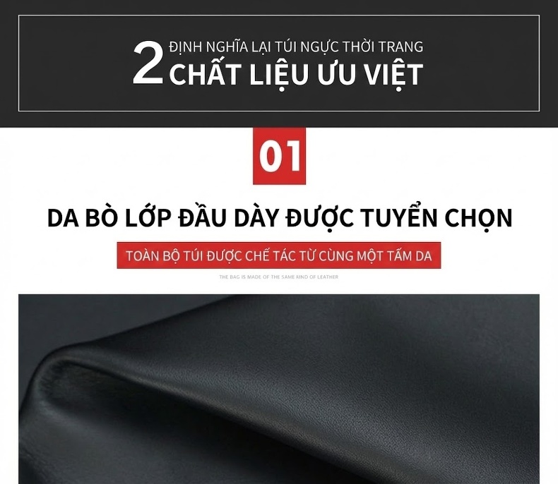Túi Đeo Ngực/Đeo Vai Nam Da Thật Thời Trang Màu Đen chi tiết 5