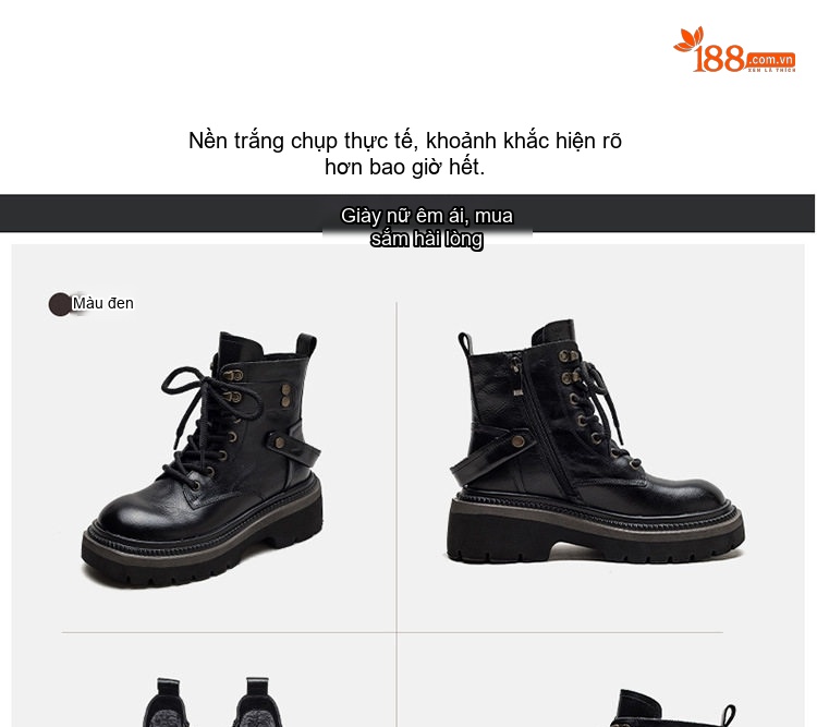 Boot Nữ Cổ Ngắn Da Bò Phong Cách Anh Quốc Chiều Cao Đế Khoảng 5cm Màu Đen, Nâu chi tiết 13