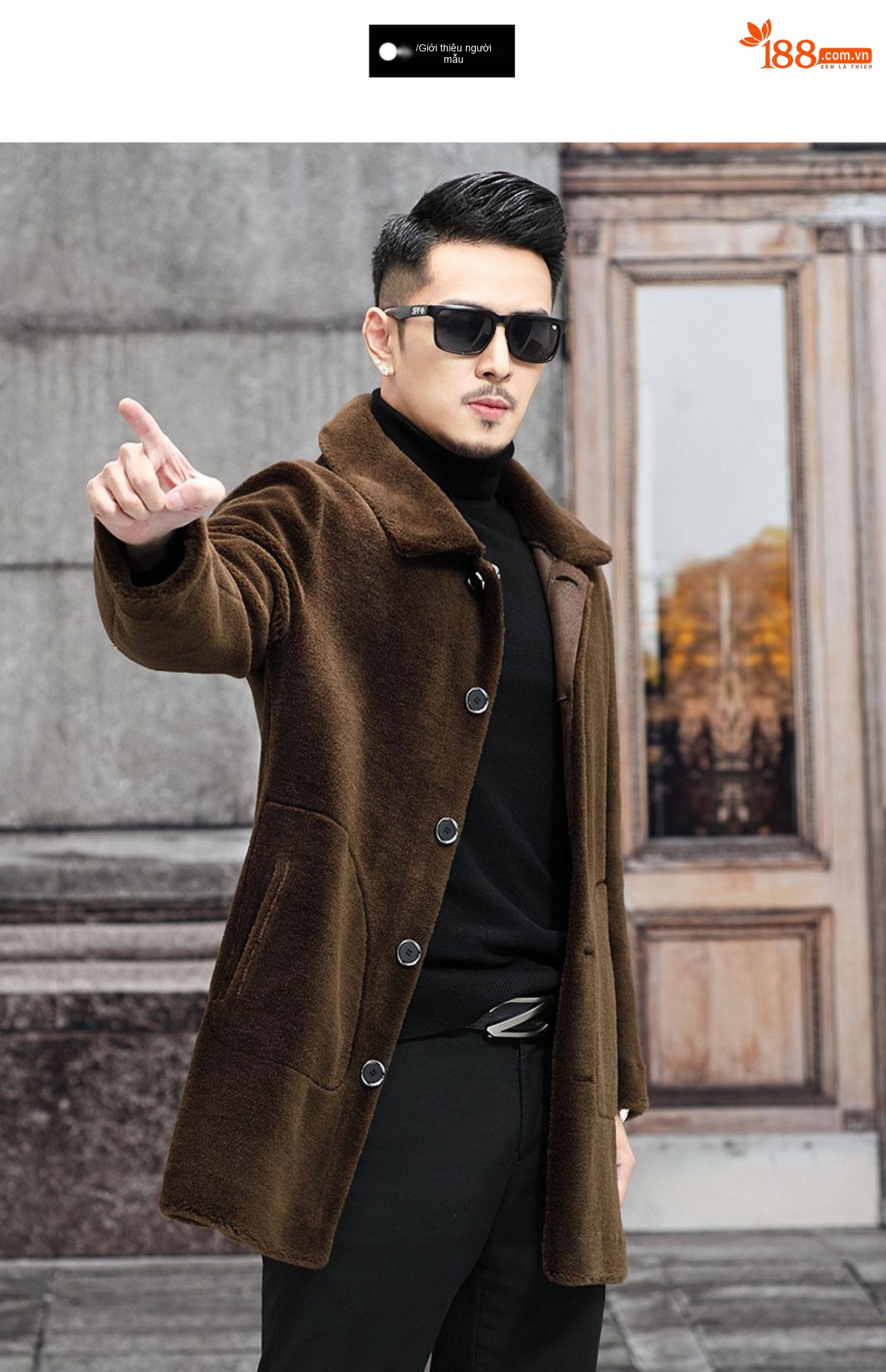Áo Khoác Da Lông Nam Lông Cừu Non Dáng Dài Vừa Cổ Bẻ Hai Mặt Màu Nâu, Đen chi tiết 7