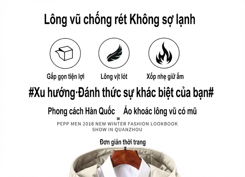 Áo Khoác Phao Nam Dáng Ngắn Có Mũ Phong Cách Hàn Quốc Màu Xanh, Đen, Kem, Vàng chi tiết 3