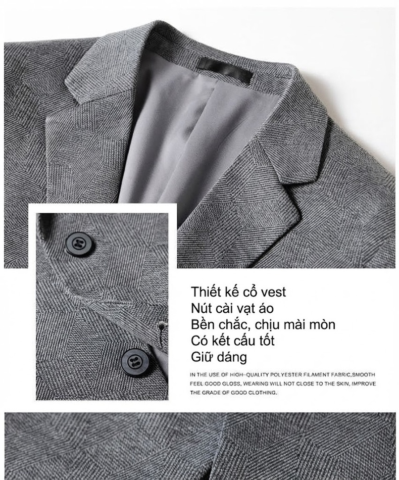 Áo Vest Blazer Nam Mỏng Nhẹ Phong Cách Hàn Quốc Màu Xám chi tiết 5