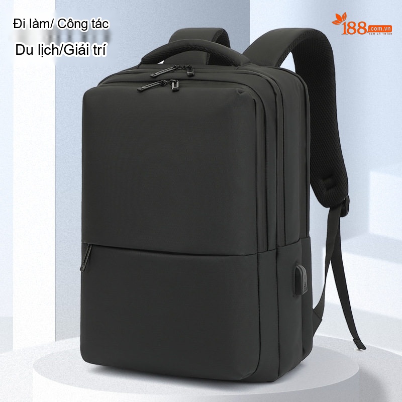Balo Đôi Nam Nữ Da Bóng Chống Nước Thời Trang Công Sở Đựng Laptop Màu Đen chi tiết 3