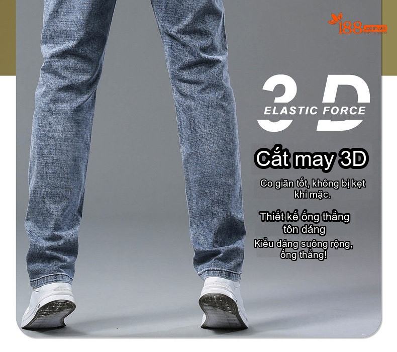 Quần Jean Nam Ống Đứng Dáng Rộng Co Giãn Nhẹ Phong Cách Casual Màu Xanh, Xám chi tiết 8