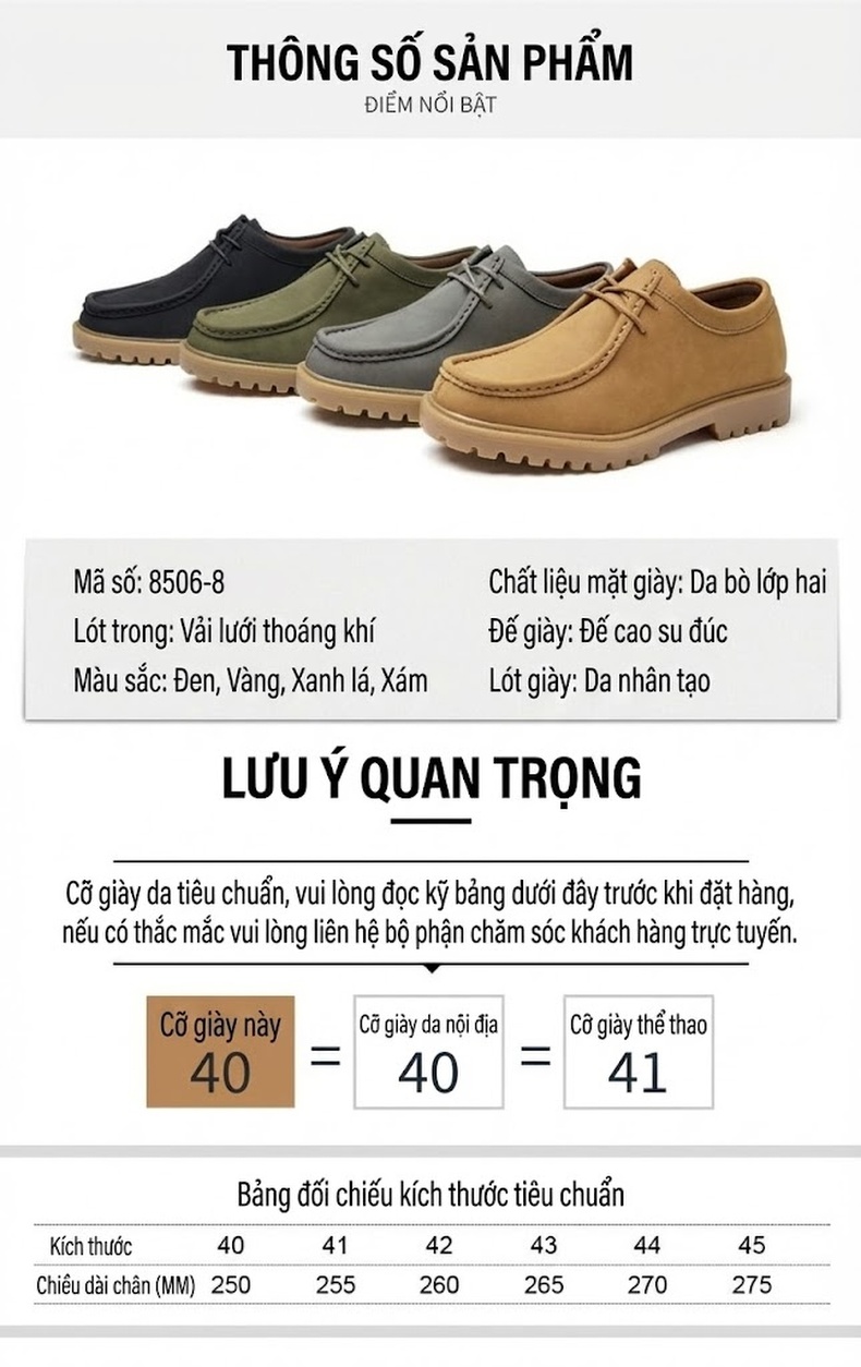 Giày Oxford Nam Giày Da Mờ Buộc Dây Phong Cách Nhật Bản Chiều Cao Đế Khoảng 3cm Màu Đen, Nâu, Xám, Xanh... chi tiết 4