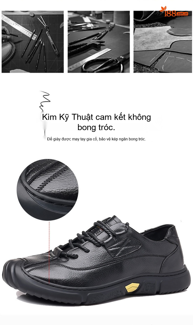 Giày Da Bò Nam Buộc Dây Mũi Tròn Phong Cách Thường Ngày Chiều Cao Đế Khoảng 3cm Màu Đen chi tiết 5