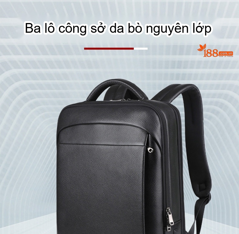 Balo Da Thật Nam Đa Năng USB Công Sở Thời Trang Dung Tích Lớn Màu Đen chi tiết 4