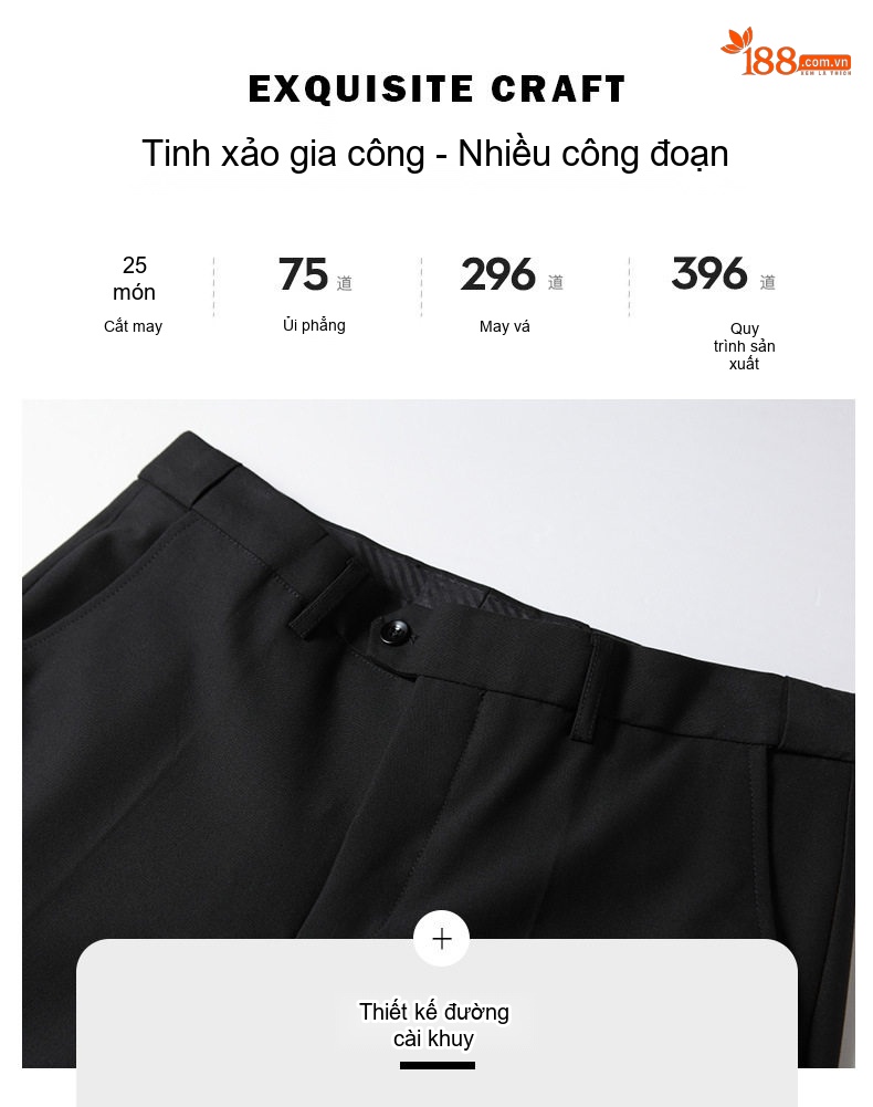 Bộ Vest Nam Hai Hàng Khuy Phong Cách Lịch Lãm Màu Đen chi tiết 5
