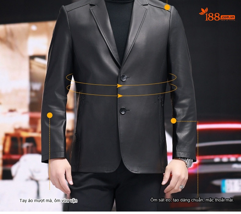Áo Khoác Blazer Nam Da Cừu Thật Phong Cách Doanh Nhân Màu Đen chi tiết 11