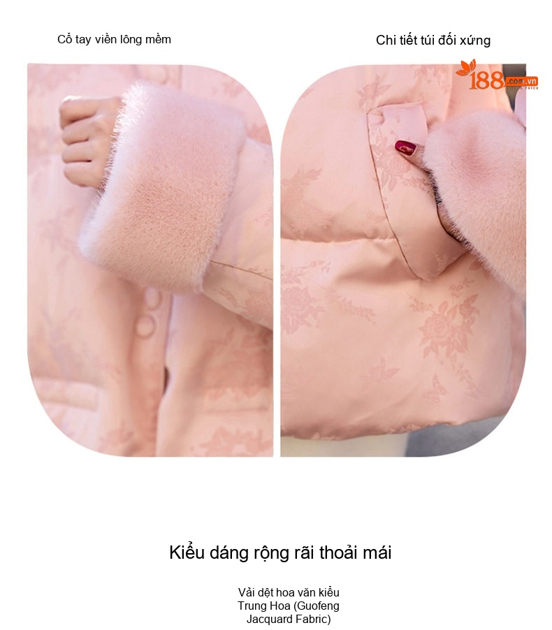 Áo Khoác Phao Nữ Dáng Dài Vừa Thắt Eo Họa Tiết Jacquard Màu Hồng, Trắng, Vàng, Đỏ... chi tiết 10