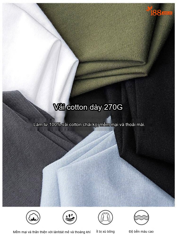 Áo Thun Tay Dài Nam Cotton 270g Cổ Tròn Dáng Rộng Màu Xám, Trắng, Đen, Xanh...