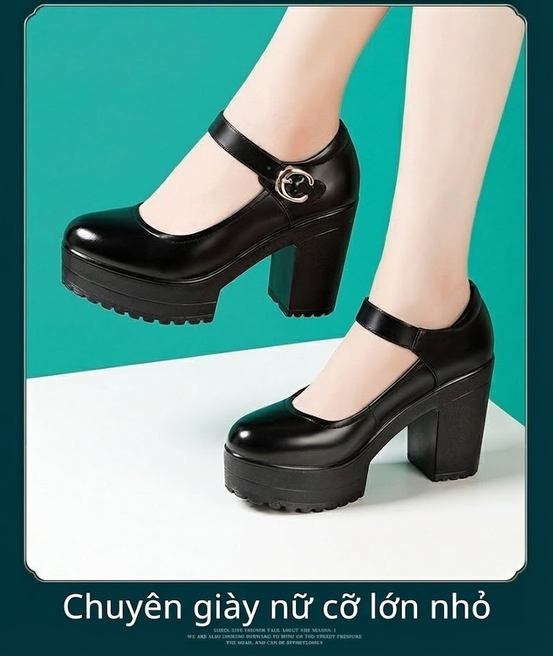 Giày Cao Gót Nữ Quai Ngang Da Bóng Chiều Cao Đế Khoảng 8cm Màu Đen, Trắng chi tiết 8