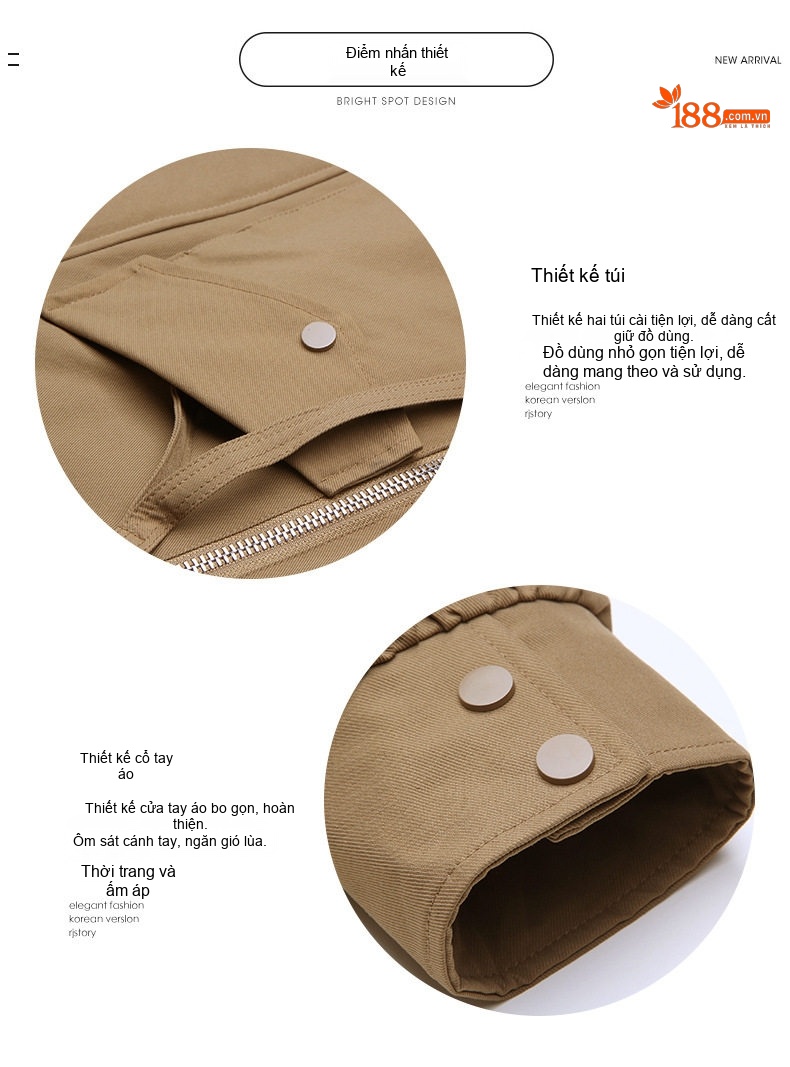 Áo Khoác Phao Nữ Ngắn Cotton Lót Lông Dày Dặn Mũ Lông Màu Nâu, Trắng chi tiết 4
