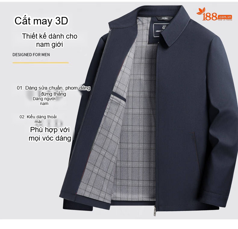 Áo Khoác Bomber Nam Cổ Bẻ Màu Đen, Xám, Xanh Navy chi tiết 5