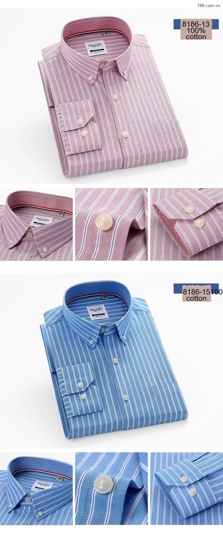 Áo Sơ Mi Nam Tay Dài Cotton Kẻ Sọc Thanh Lịch Phong Cách Công Sở Màu Trắng, Xanh, Đen, Đỏ... chi tiết 15