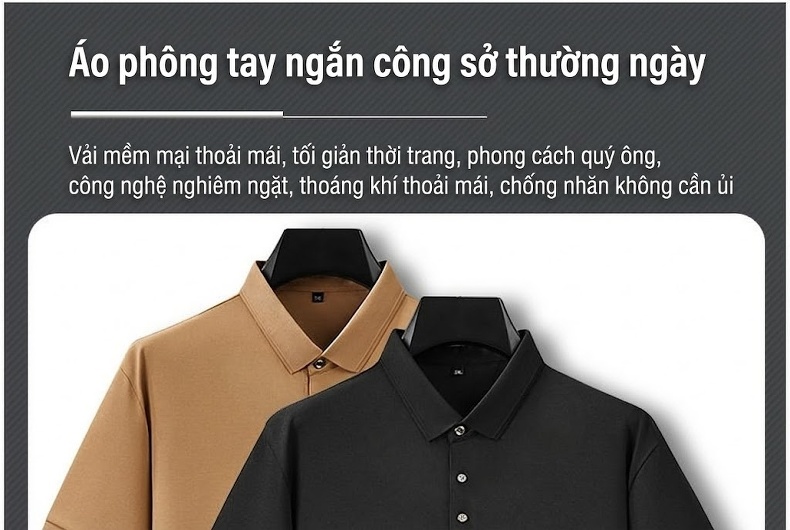 Áo Thun Polo Nam Cỡ Lớn Cotton Pima Tay Ngắn Mùa Hè Màu Đen, Nâu chi tiết 1