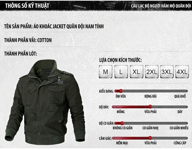Áo Khoác Bomber Nam Cotton Giặt Nước Phong Cách Quân Đội Cổ Điển Màu Nâu, Xanh Rêu, Đen chi tiết 5