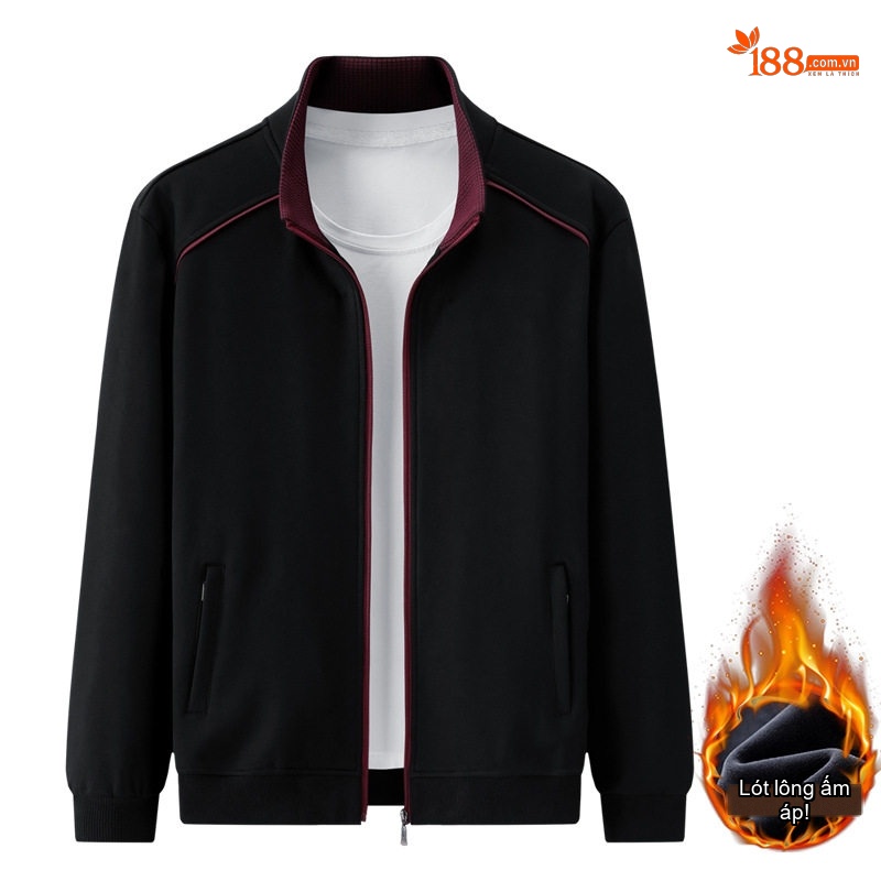 Áo Khoác Bomber Nam Cotton Khóa Kéo Cổ Đứng Phong Cách Thể Thao Màu Xám, Đen, Đỏ