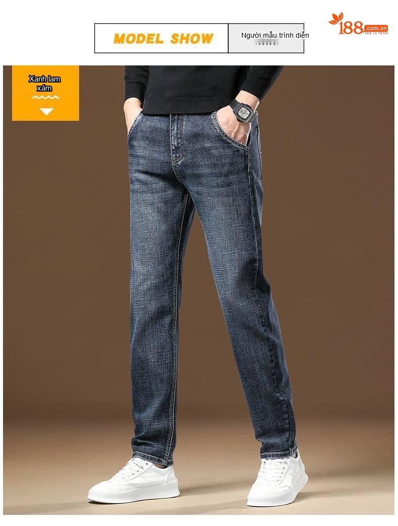 Quần Jean Nam Ống Đứng Dáng Ôm Vừa Vặn Cotton Không Nhăn Phong Cách Business Trung Niên Màu Xanh Đậm, Xanh Nhạt, Xám chi tiết 9