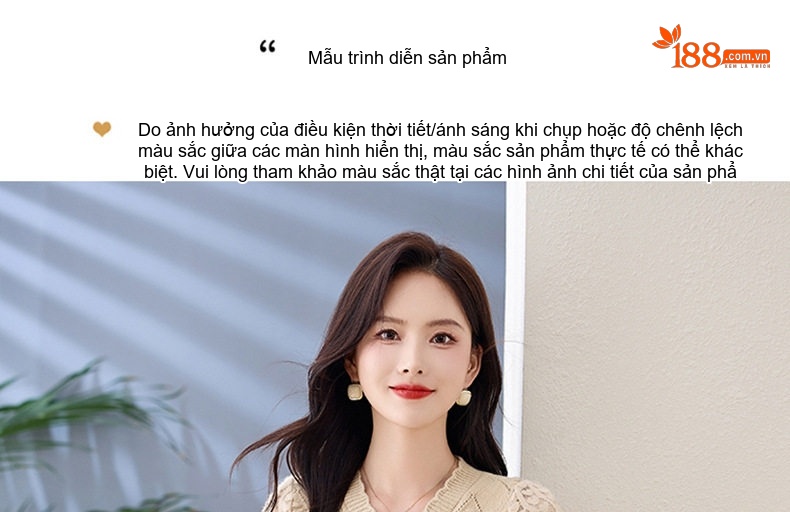 Váy Dệt Kim Nữ Cổ chữ V Đính Cúc Ngọc Trai Phối Ren Phong Cách Quý Cô Màu Be, Đen, Hồng chi tiết 18