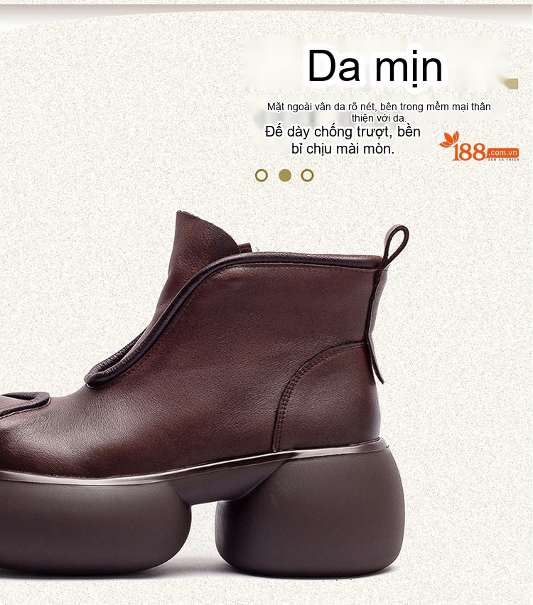 Boot Nữ Da Bò Lót Lông Cao Cấp Chiều Cao Đế Khoảng 6cm Màu Đen, Nâu chi tiết 3