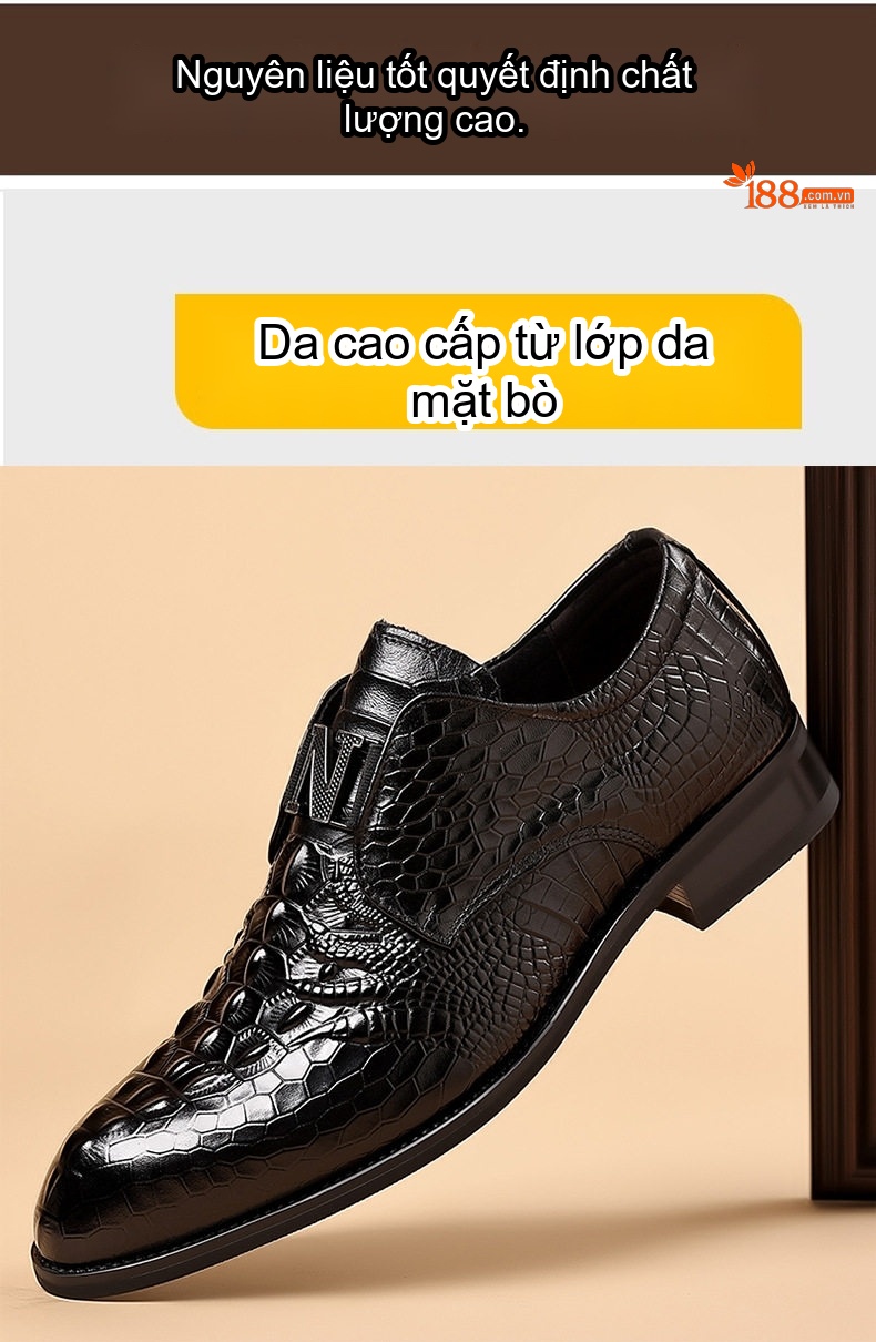 Giày Lười Nam Da Bò Mềm Mại Chiều Cao Đế Khoảng 3cm Màu Nâu, Đen chi tiết 4