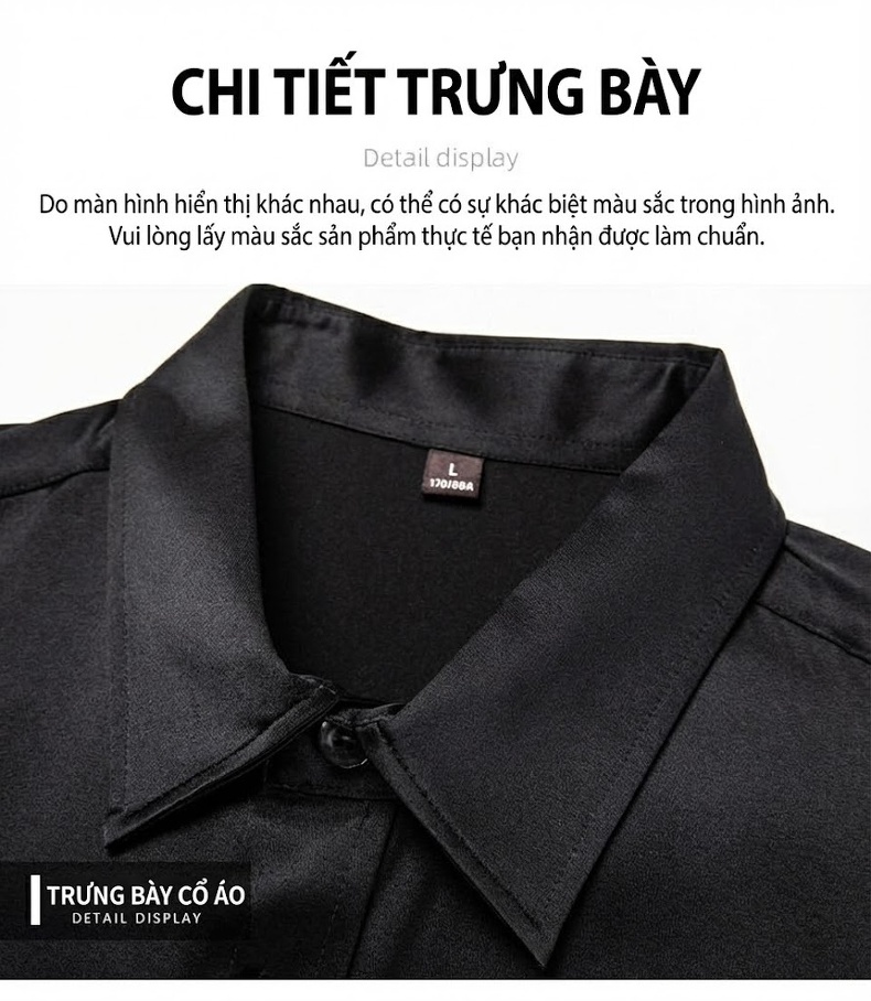 Áo Sơ Mi Nam Tay Ngắn Lụa Tơ Tằm Cao Cấp Màu Đen, Đỏ chi tiết 17