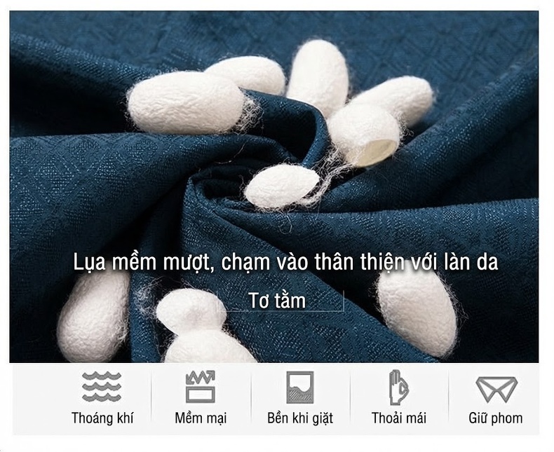 Áo Thun Polo Nam Tay Ngắn Trung Niên Lụa Tơ Tằm Dáng Rộng Màu Trắng, Xanh Navy chi tiết 3