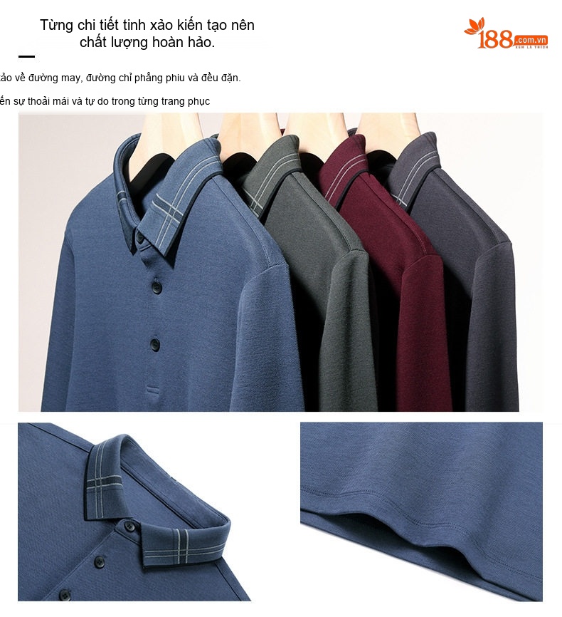 Áo Thun Polo Nam Tay Dài Cotton Thoải Mái Chống Nhăn Phong Cách Công Sở Màu Xám, Xanh, Đỏ chi tiết 5