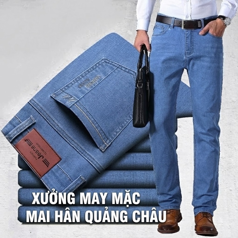Quần Jean Nam Dáng Suông Ống Đứng Lót Lông Cừu Dày Dặn Co Giãn Màu Xanh, Xám chi tiết 23