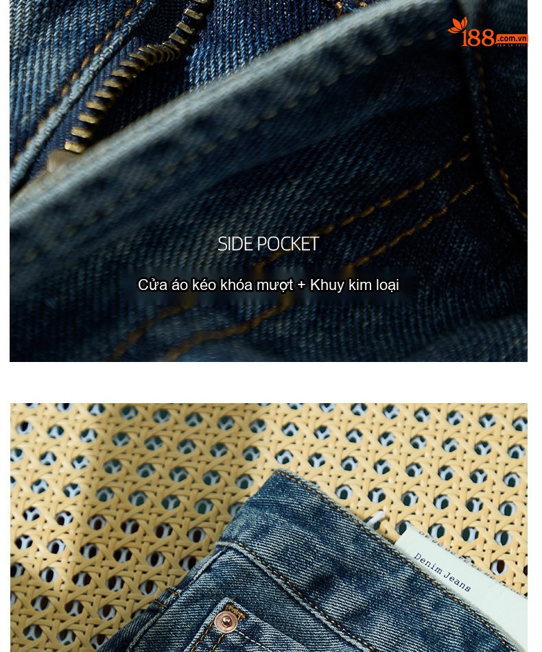 Quần Jean Nam Dáng Rộng Vừa Phải Phong Cách Retro Đường Phố Chất Vải Denim Xanh Dương chi tiết 9